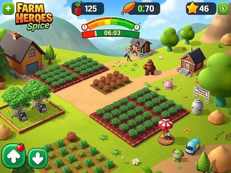 Farm Heroes Spice Trail gameplay screenshot showing spice fields and characters